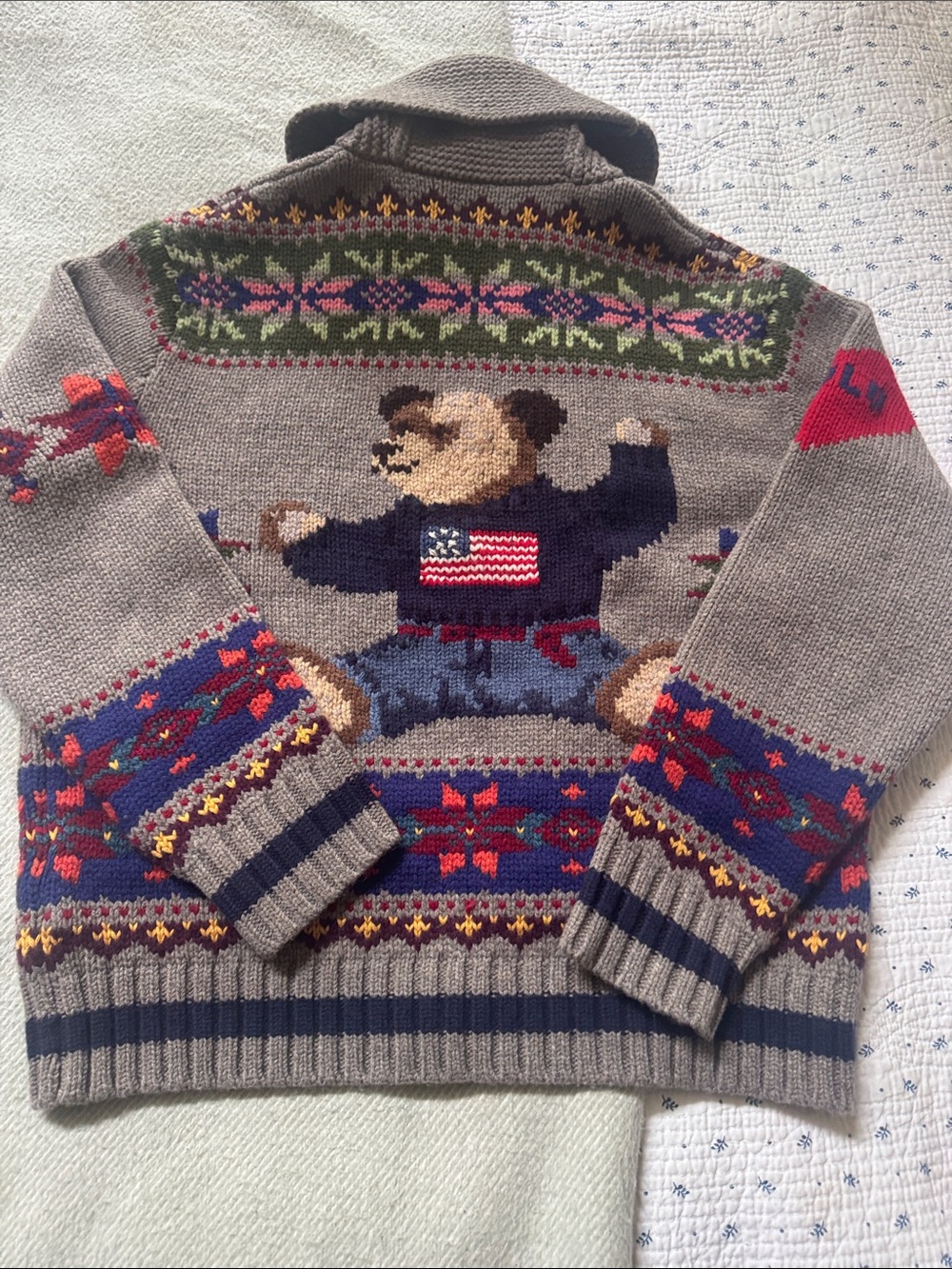 Ralph Lauren Polo Bear Wool Zip Cardigan Fair Isle Small - Picture 4 of 9